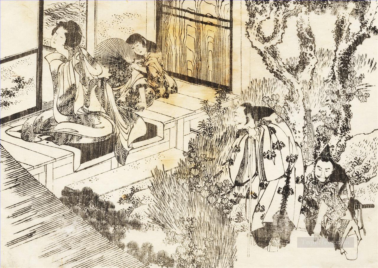 a man is watching a beautiful woman Katsushika Hokusai Ukiyoe Oil Paintings